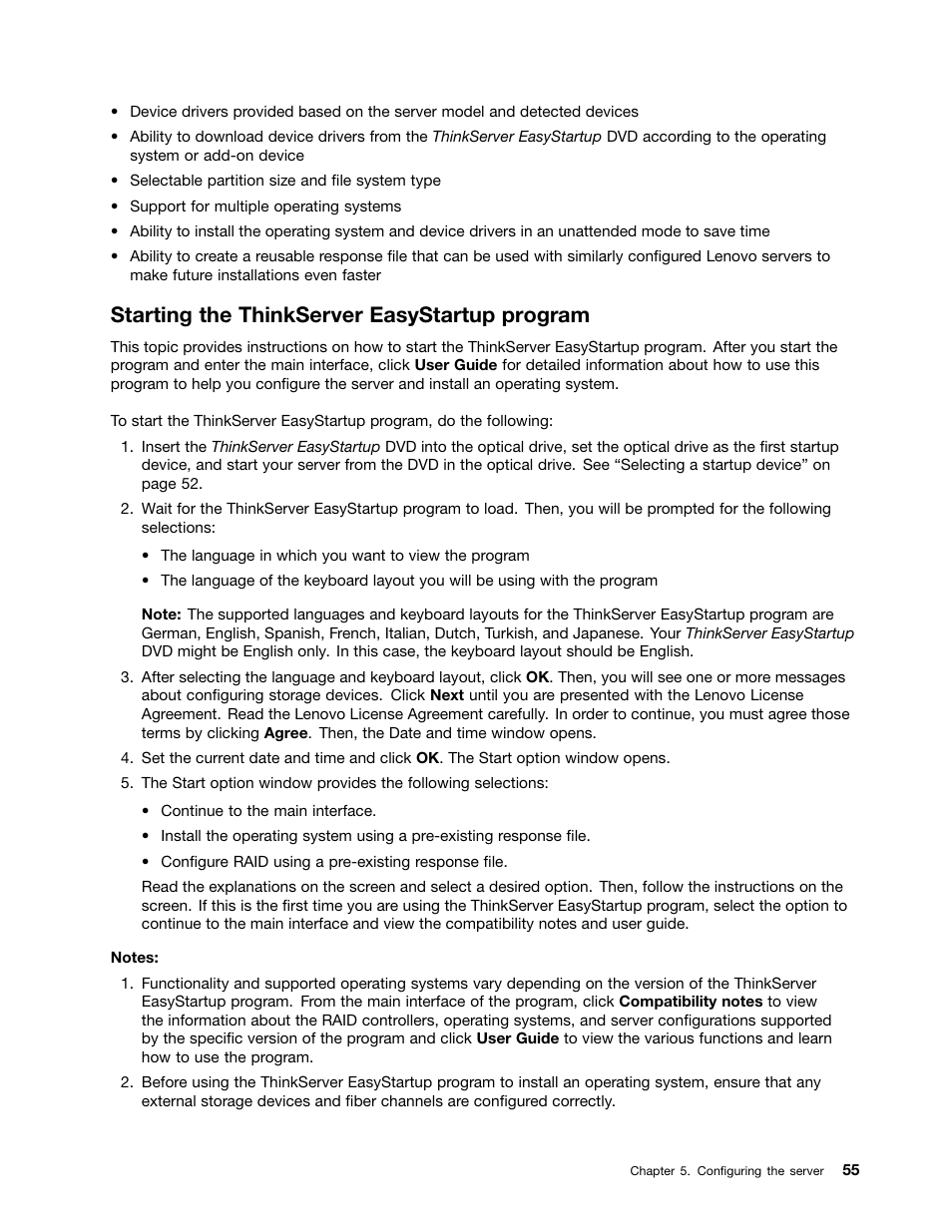 Starting the thinkserver easystartup program | Lenovo ThinkServer TS440 User Manual | Page 67 / 196