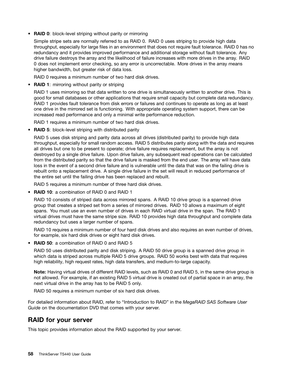 Raid for your server | Lenovo ThinkServer TS440 User Manual | Page 70 / 196