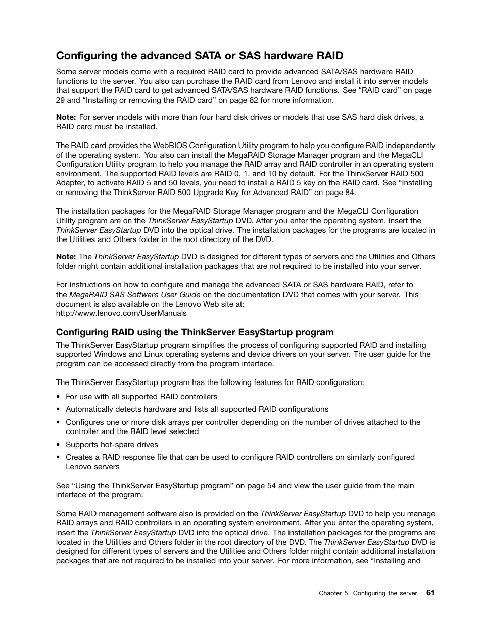 Configuring the advanced sata or sas hardware raid | Lenovo ThinkServer TS440 User Manual | Page 73 / 196