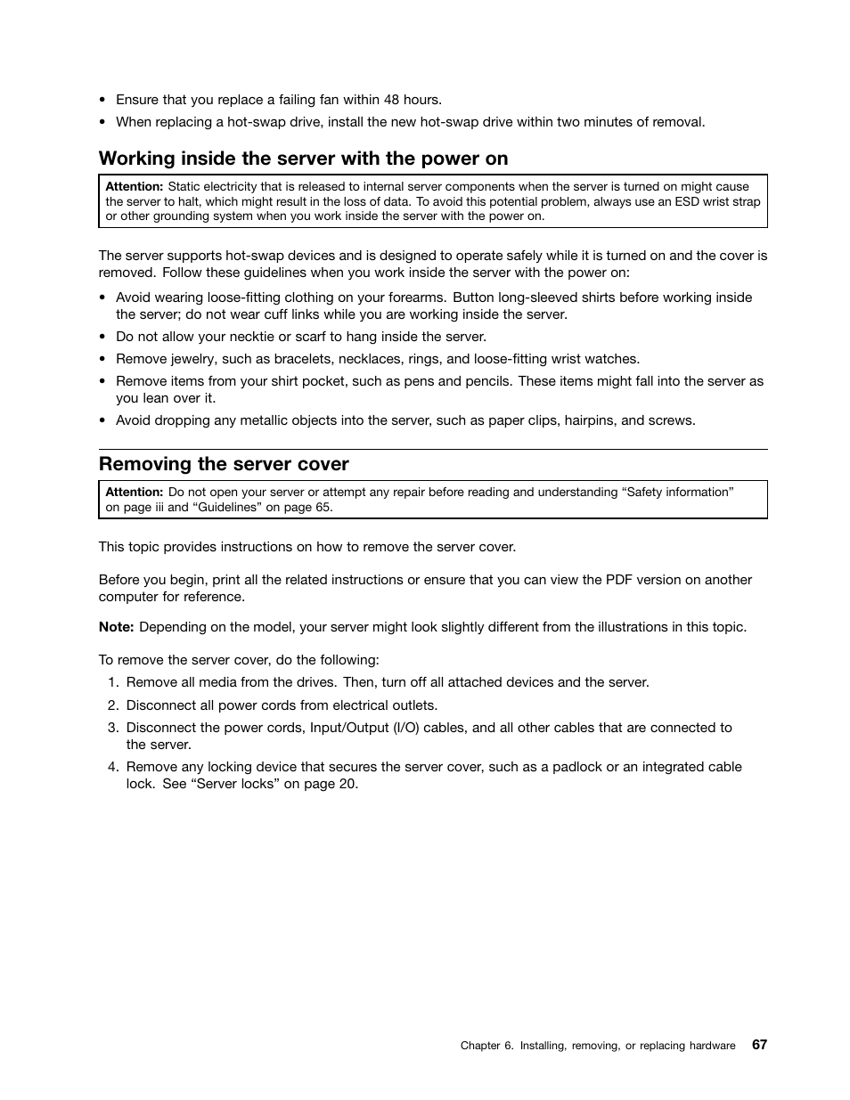 Working inside the server with the power on, Removing the server cover | Lenovo ThinkServer TS440 User Manual | Page 79 / 196
