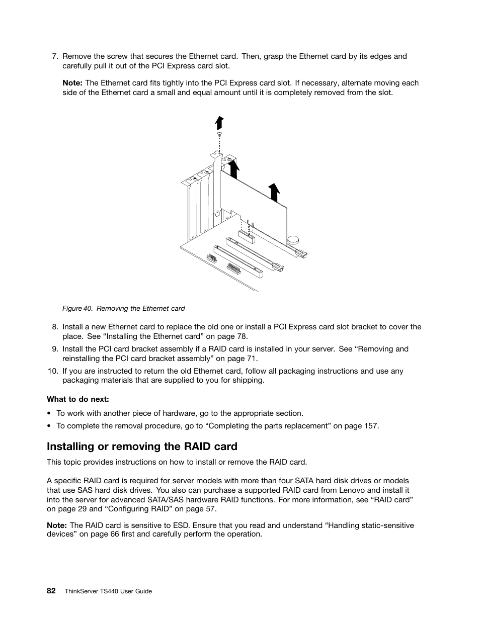 Installing or removing the raid card | Lenovo ThinkServer TS440 User Manual | Page 94 / 196