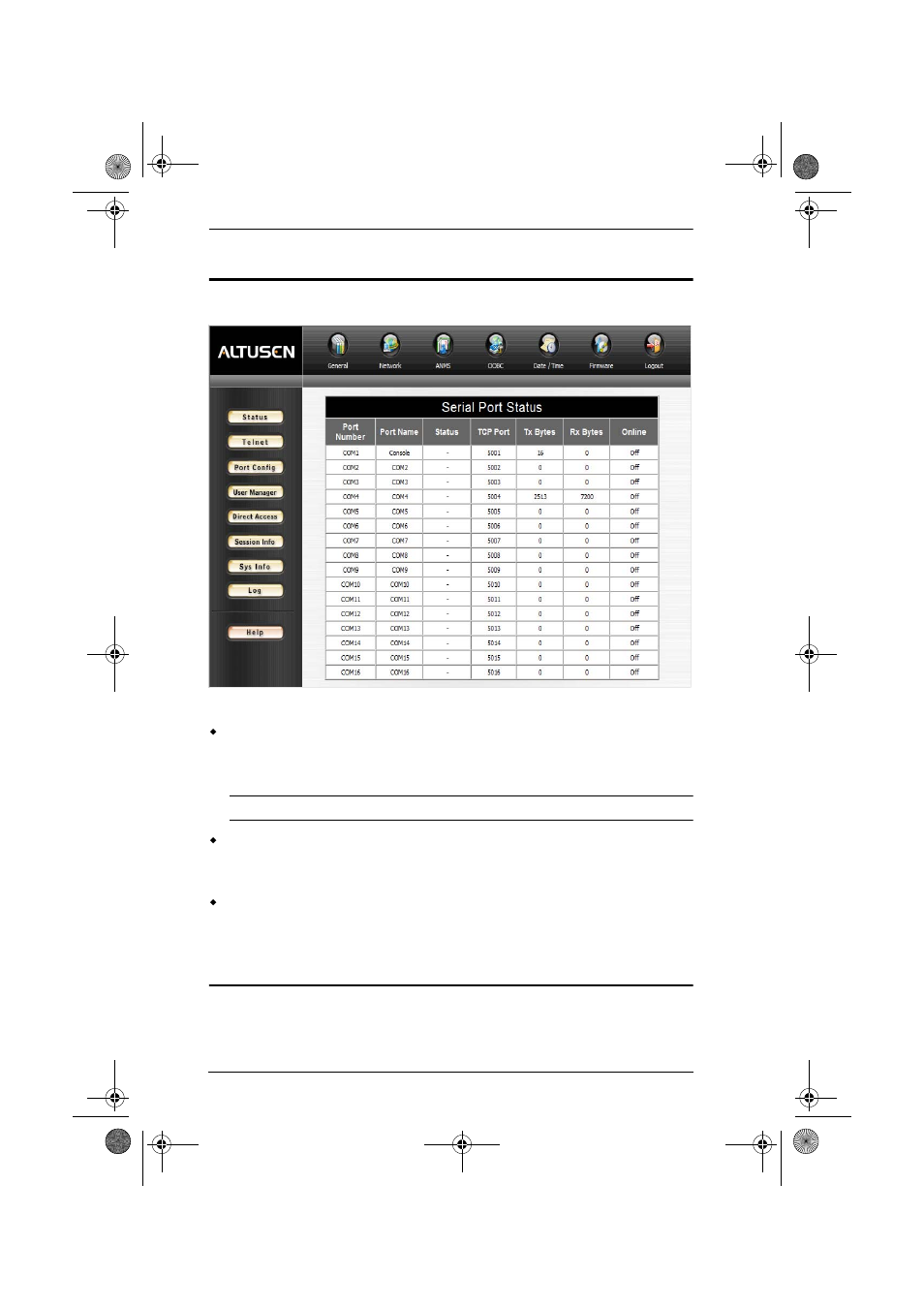 The sn0108 / sn0116 main screen, Logging out, The sn0108 / sn0116 main screen logging out | ATEN NETTM SN0108 User Manual | Page 30 / 109