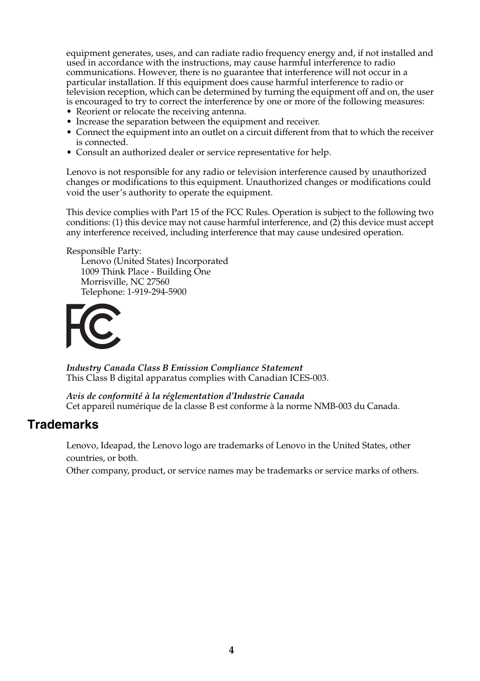 Trademarks | Lenovo G700 Notebook User Manual | Page 5 / 6