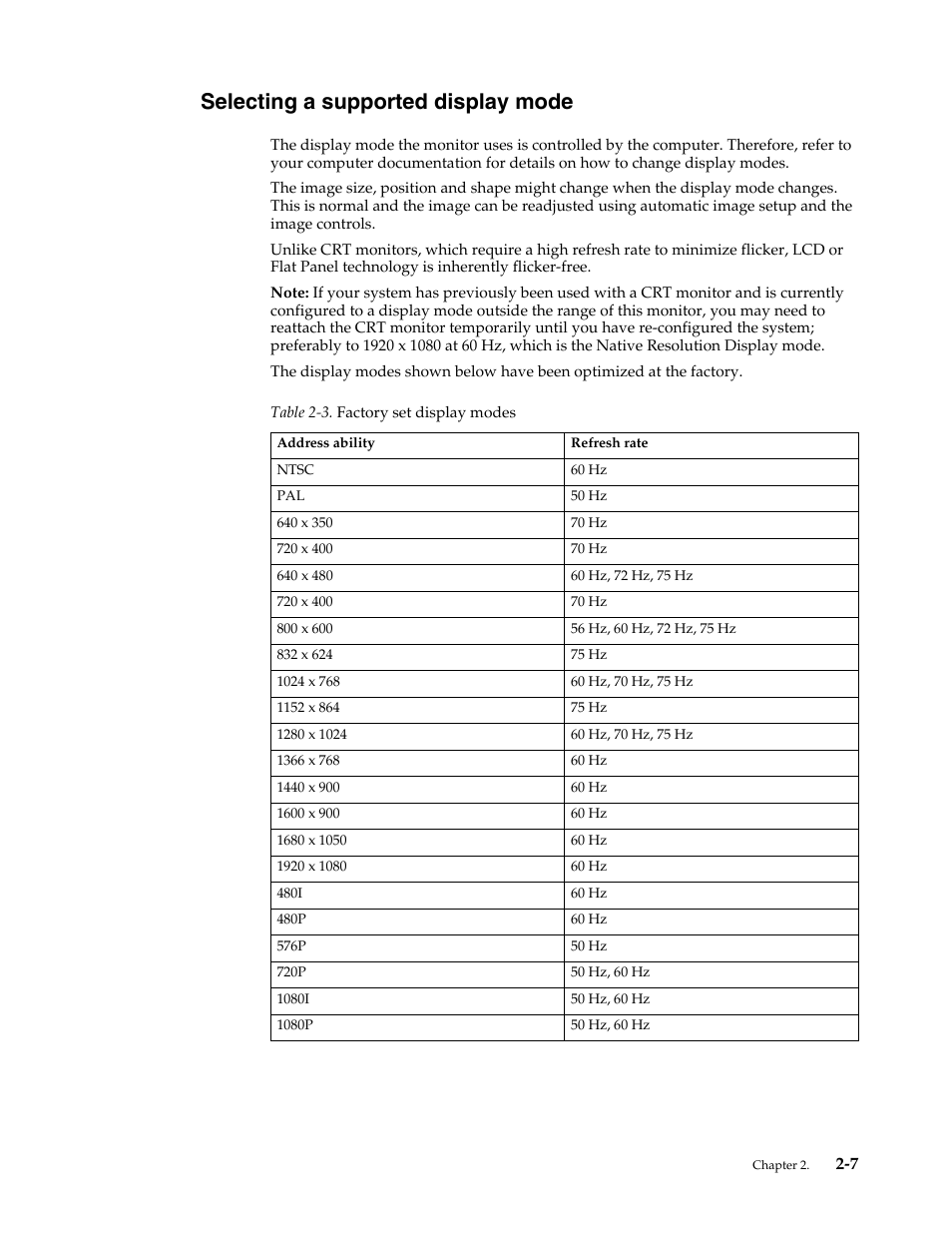Selecting a supported display mode, Selecting a supported display mode -7 | Lenovo L2364 Wide Flat Panel Monitor User Manual | Page 18 / 32