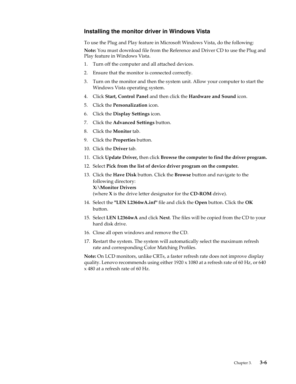 Installing the monitor driver in windows vista, Installing the monitor driver in windows vista -6 | Lenovo L2364 Wide Flat Panel Monitor User Manual | Page 27 / 32