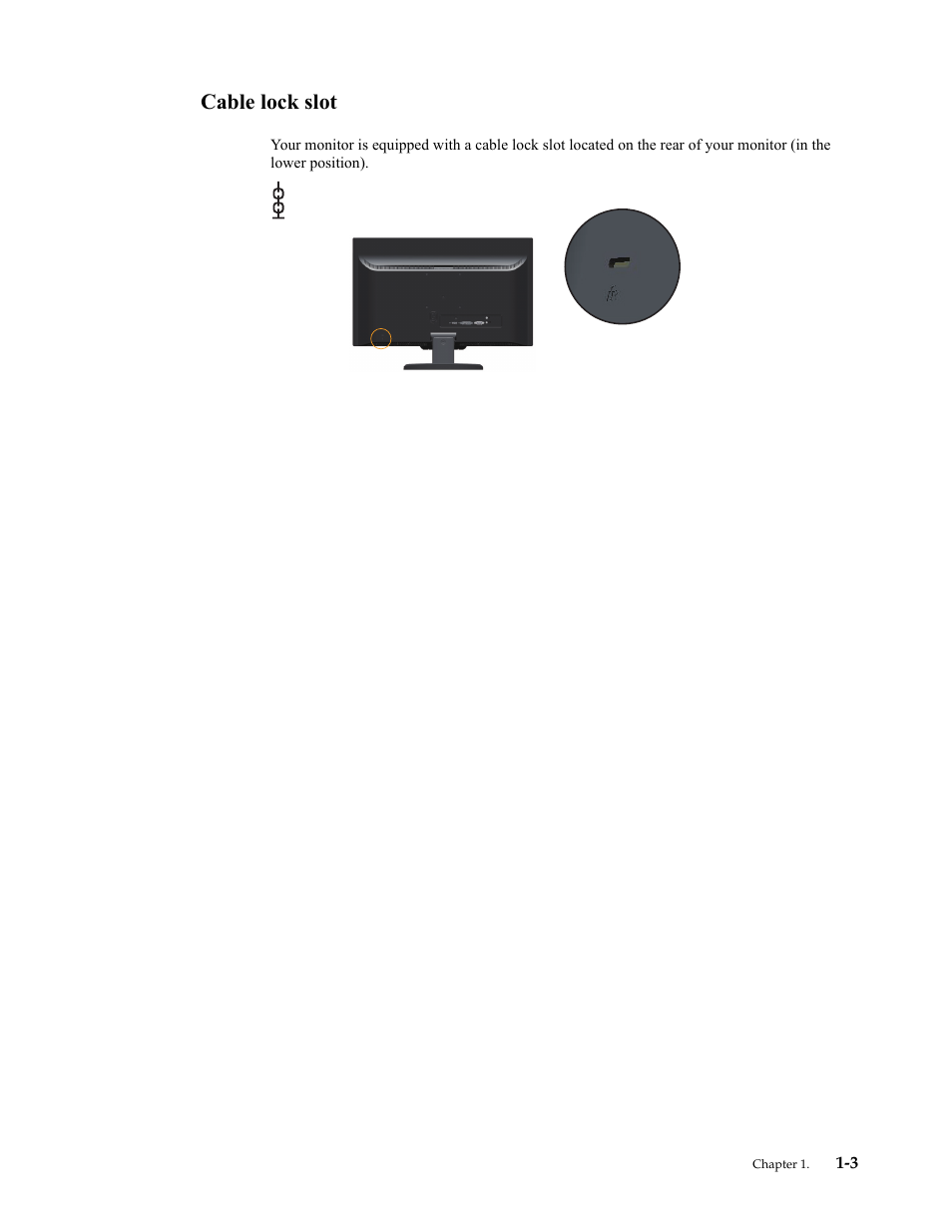 Cable lock slot, Cable lock slot -3 | Lenovo L2364 Wide Flat Panel Monitor User Manual | Page 7 / 32