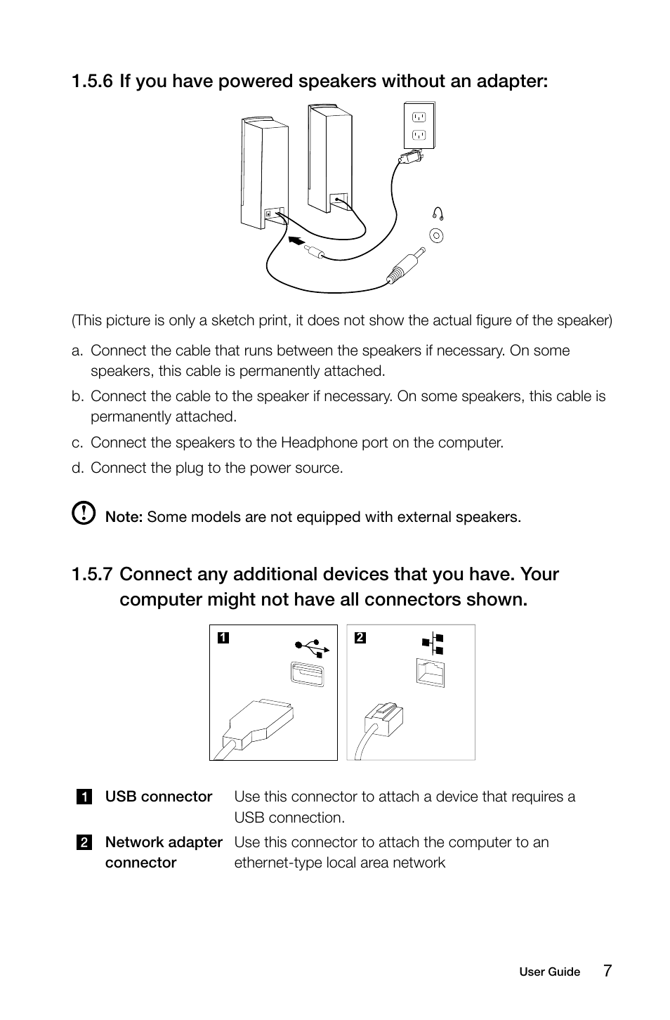 6 if you have powered speakers without an adapter | Lenovo C200 All-In-One User Manual | Page 12 / 33