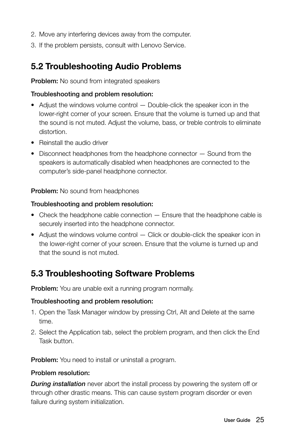 2 troubleshooting audio problems, 3 troubleshooting software problems | Lenovo C200 All-In-One User Manual | Page 30 / 33