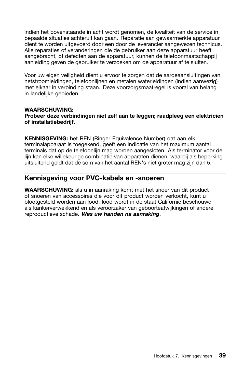 Kennisgeving voor pvc-kabels en -snoeren | Lenovo ThinkCentre M82 User Manual | Page 181 / 230