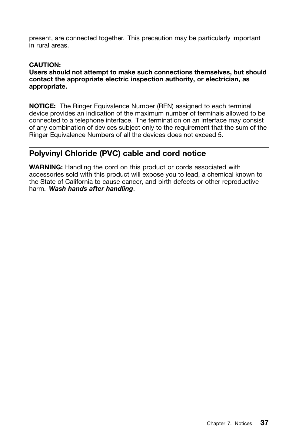 Polyvinyl chloride (pvc) cable and cord notice | Lenovo ThinkCentre M82 User Manual | Page 41 / 230
