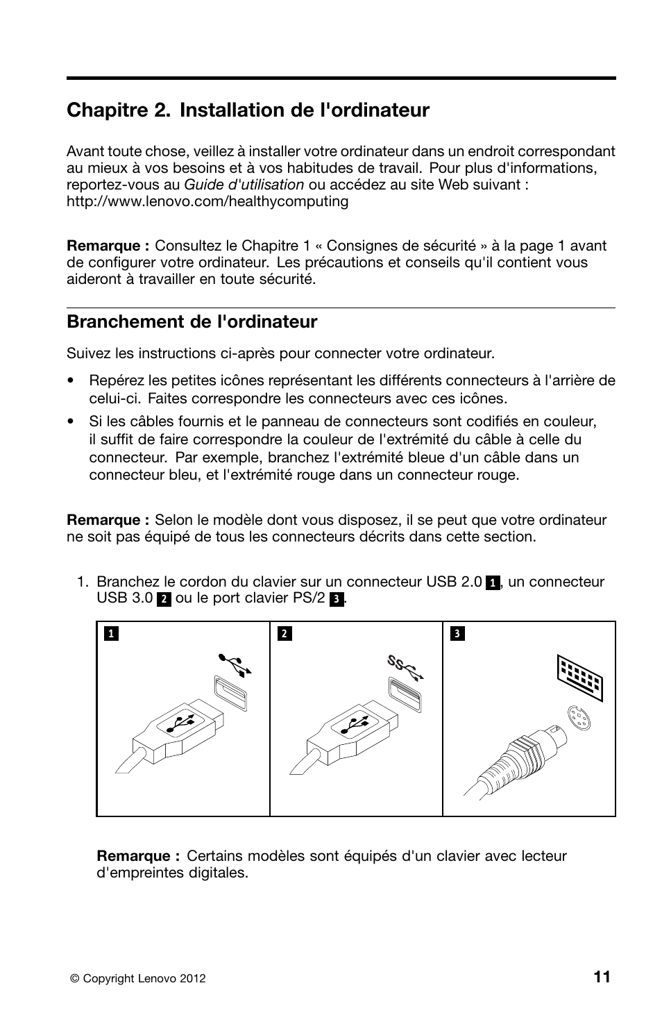 Chapitre 2. installation de l'ordinateur, Branchement de l'ordinateur | Lenovo ThinkCentre M82 User Manual | Page 57 / 230