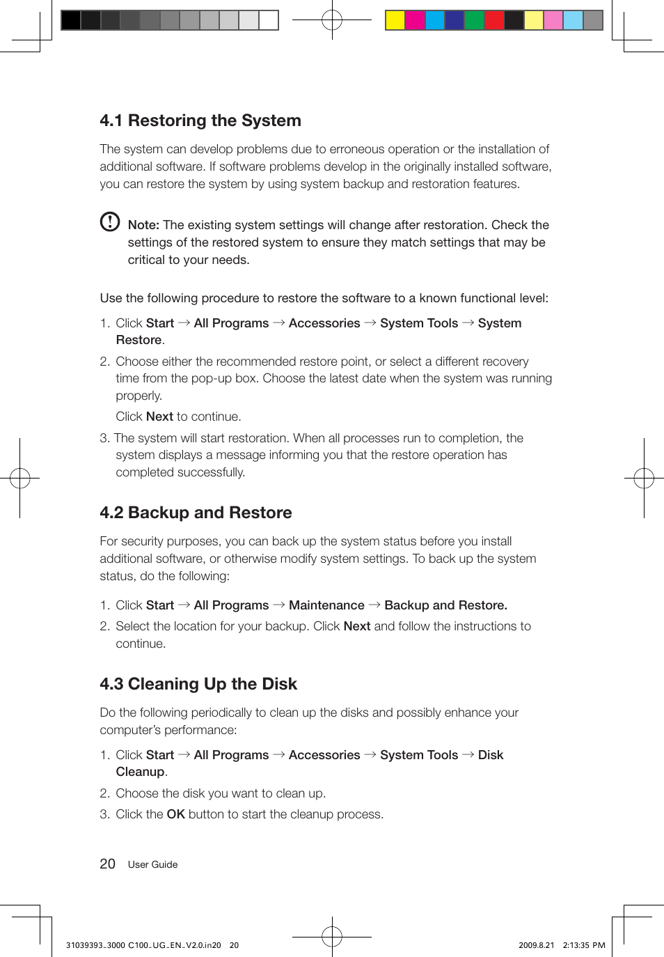 1 restoring the system, 2 backup and restore, 3 cleaning up the disk | Lenovo 3000 C100 All-In-One User Manual | Page 25 / 33