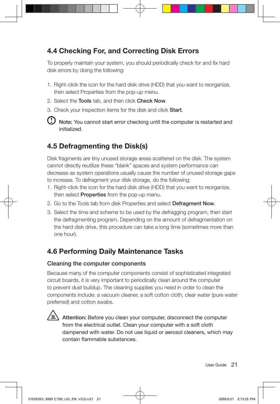 4 checking for, and correcting disk errors, 5 defragmenting the disk(s), 6 performing daily maintenance tasks | Lenovo 3000 C100 All-In-One User Manual | Page 26 / 33