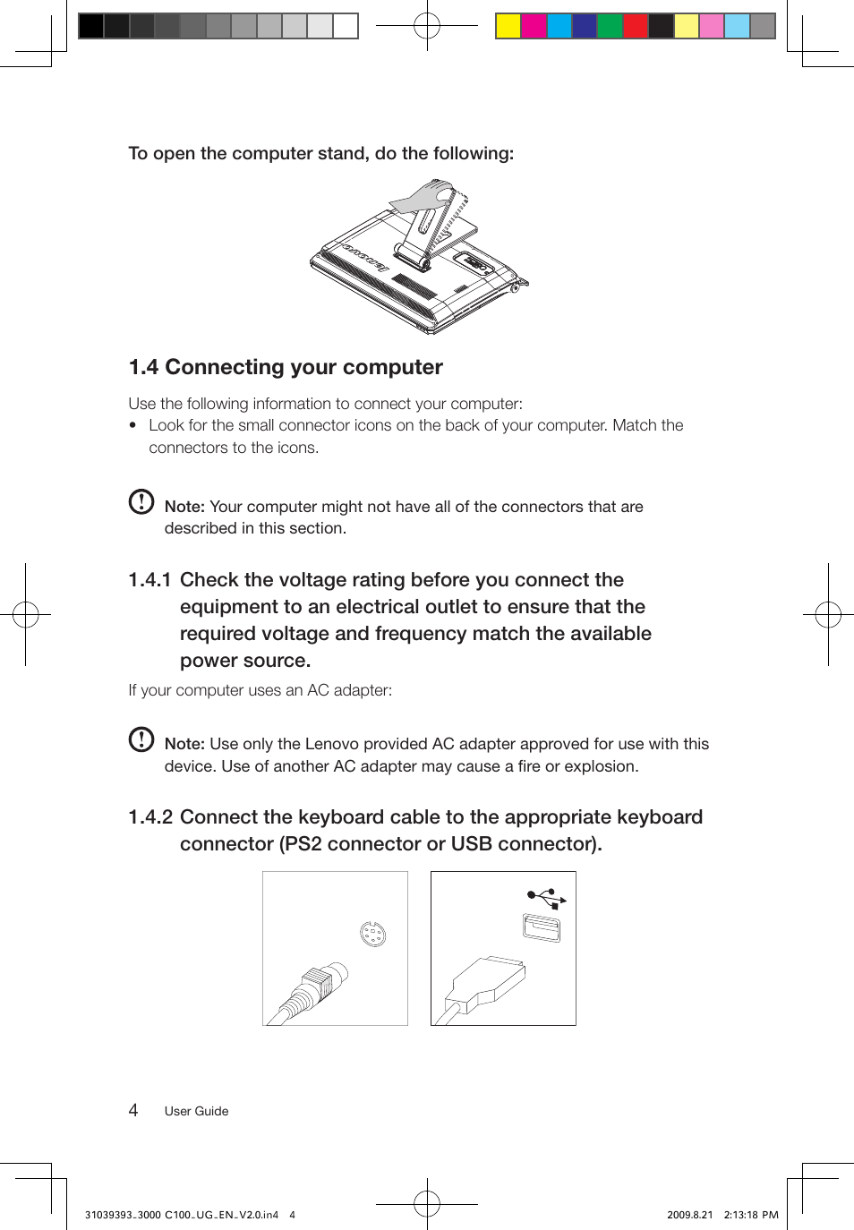 4 connecting your computer | Lenovo 3000 C100 All-In-One User Manual | Page 9 / 33