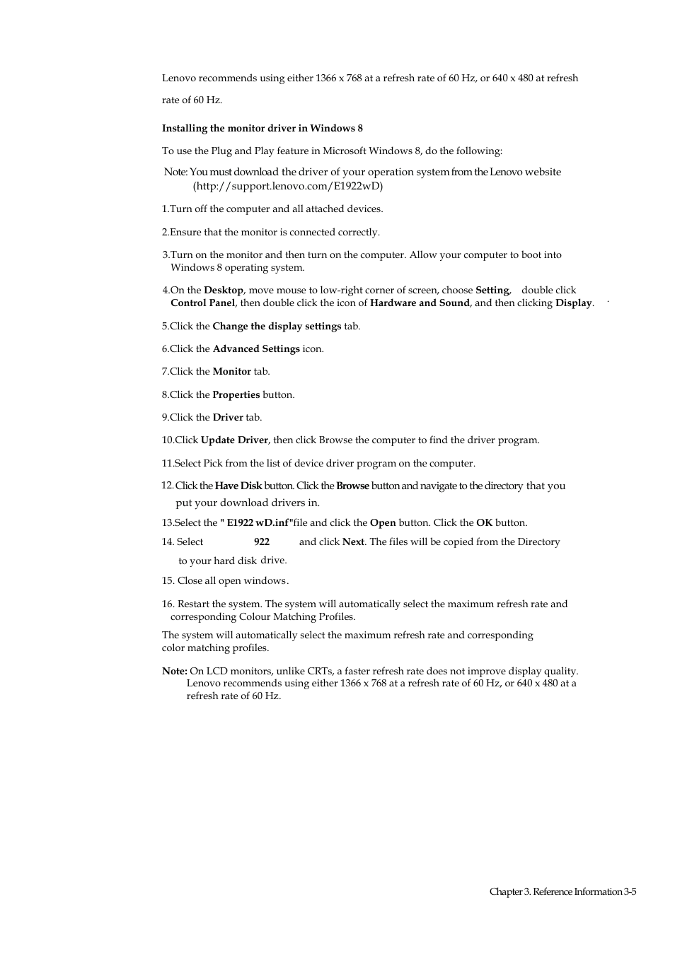 Lenovo ThinkVision E1922 18.5 inch LED Backlit LCD Monitor User Manual | Page 22 / 33