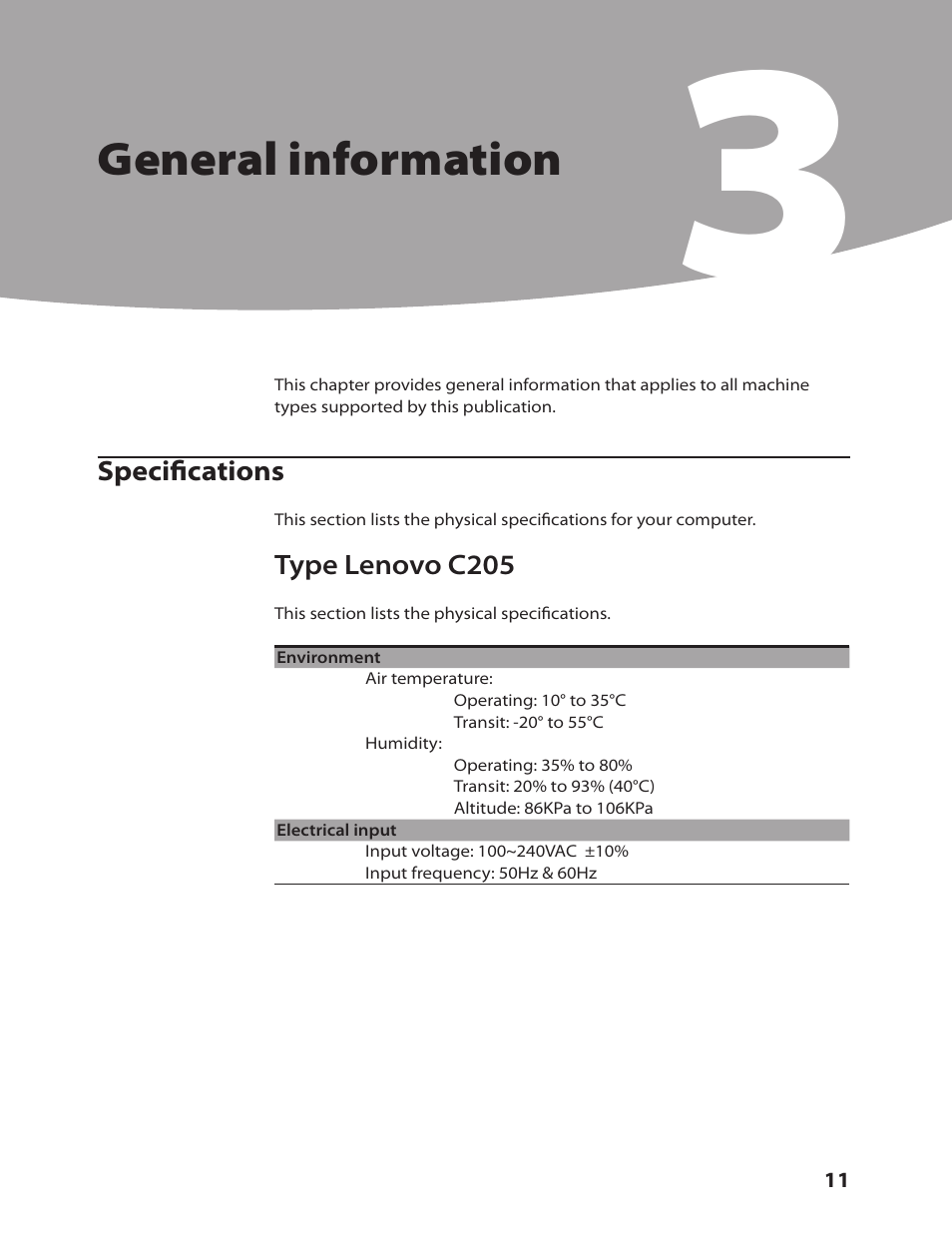 General information | Lenovo C205 All-In-One User Manual | Page 13 / 60