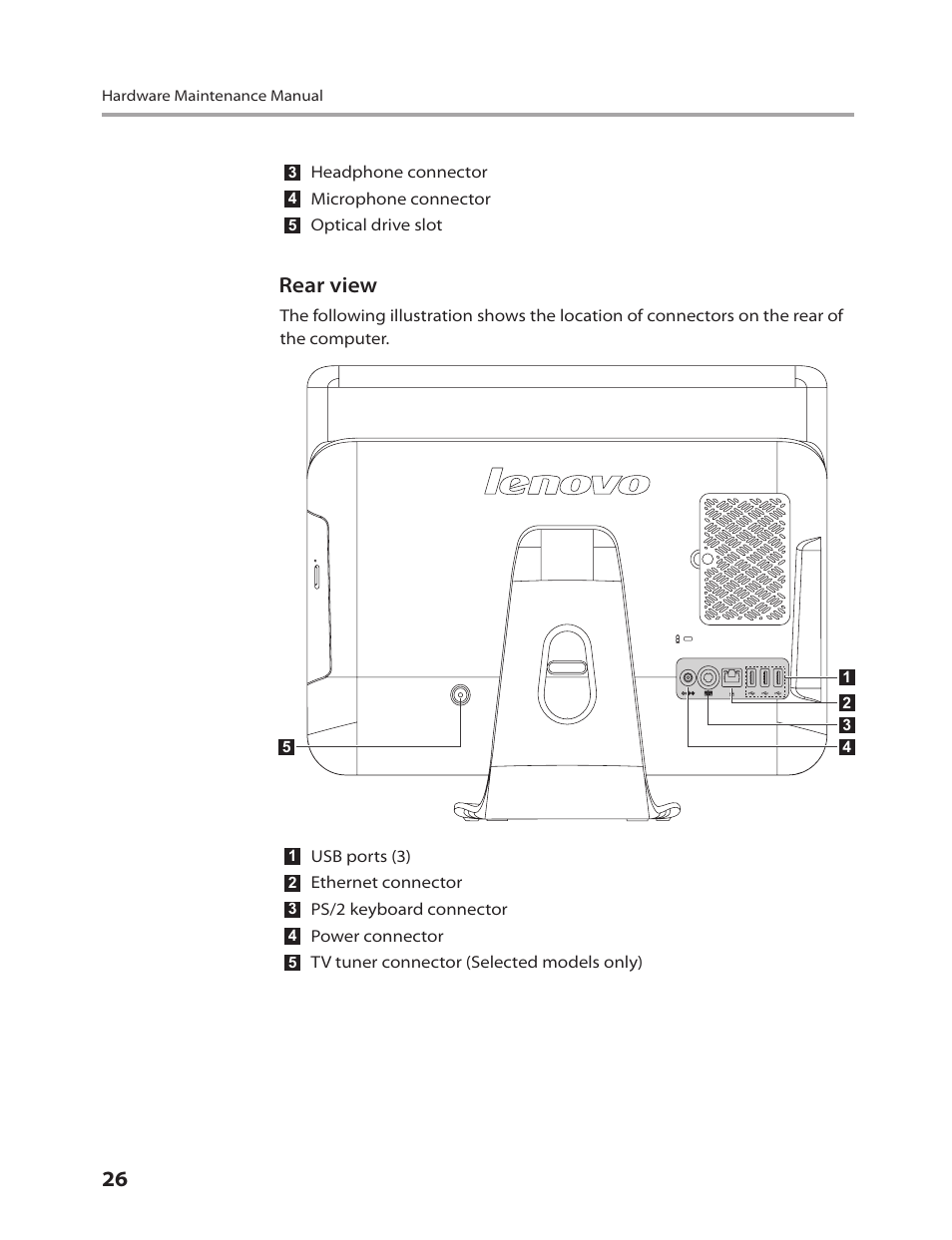Rear view | Lenovo C205 All-In-One User Manual | Page 28 / 60