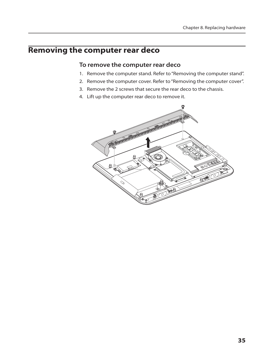 Removing the computer rear deco | Lenovo C205 All-In-One User Manual | Page 37 / 60