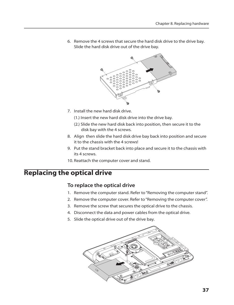 Replacing the optical drive | Lenovo C205 All-In-One User Manual | Page 39 / 60