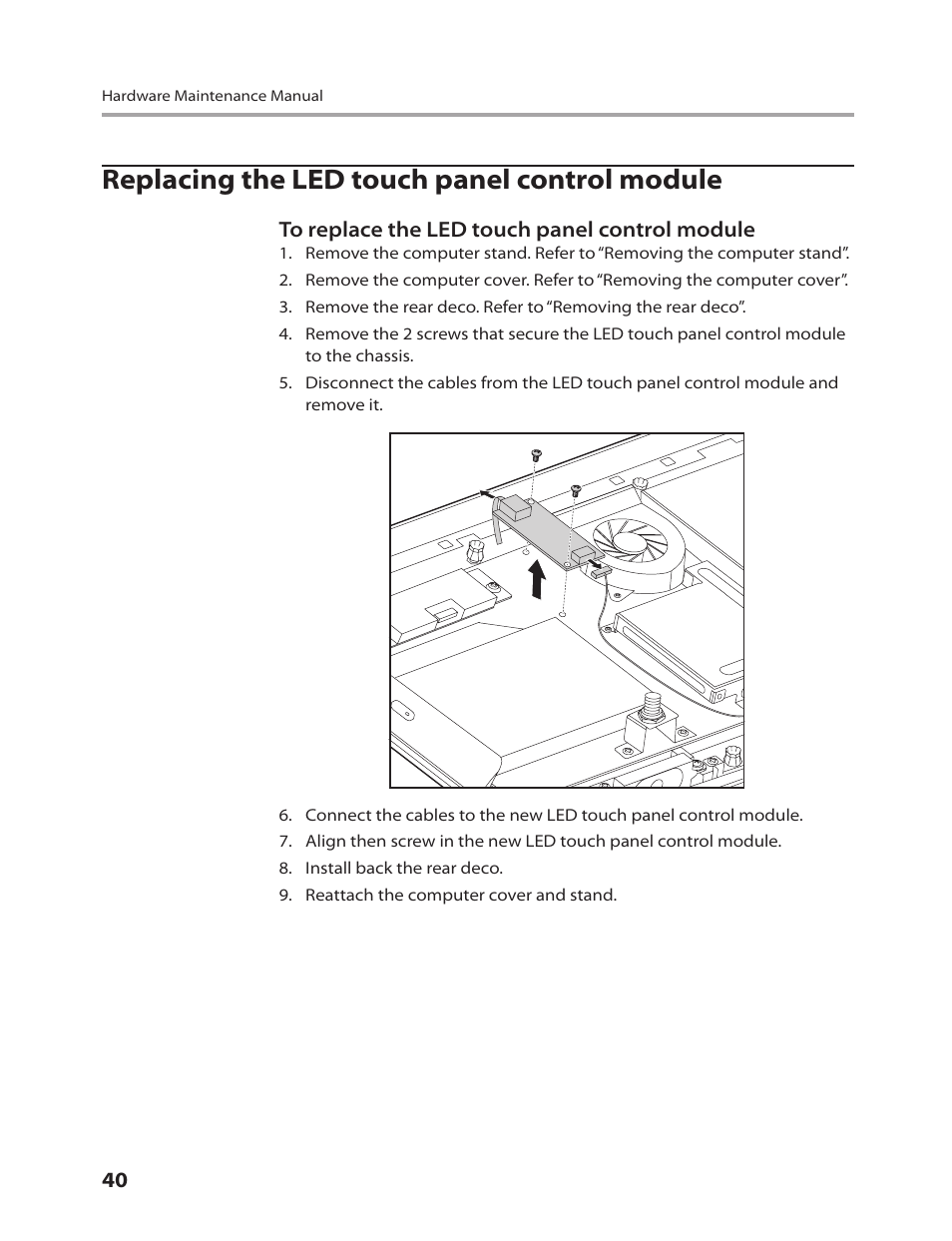 Replacing the led touch panel control module | Lenovo C205 All-In-One User Manual | Page 42 / 60