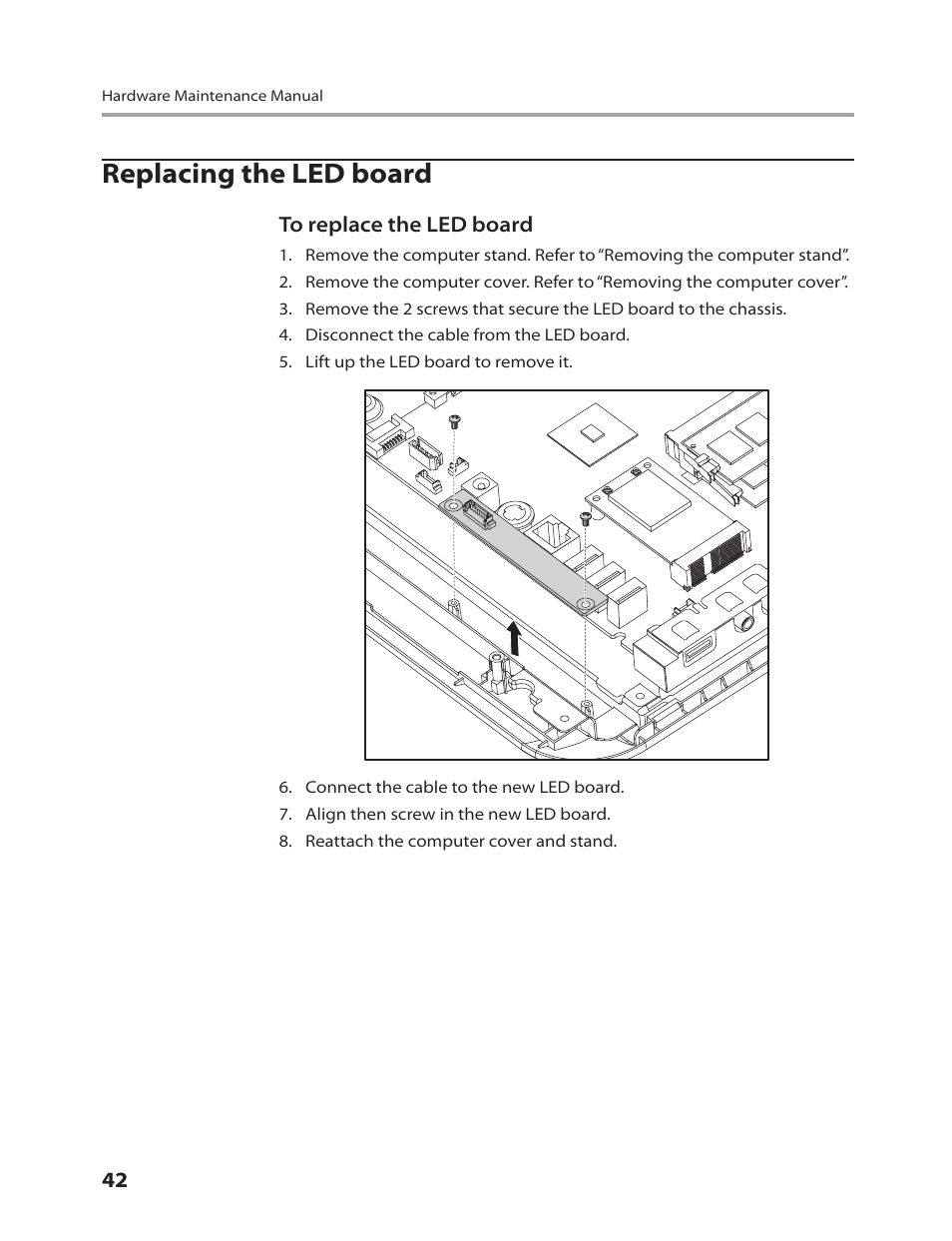 Replacing the led board | Lenovo C205 All-In-One User Manual | Page 44 / 60