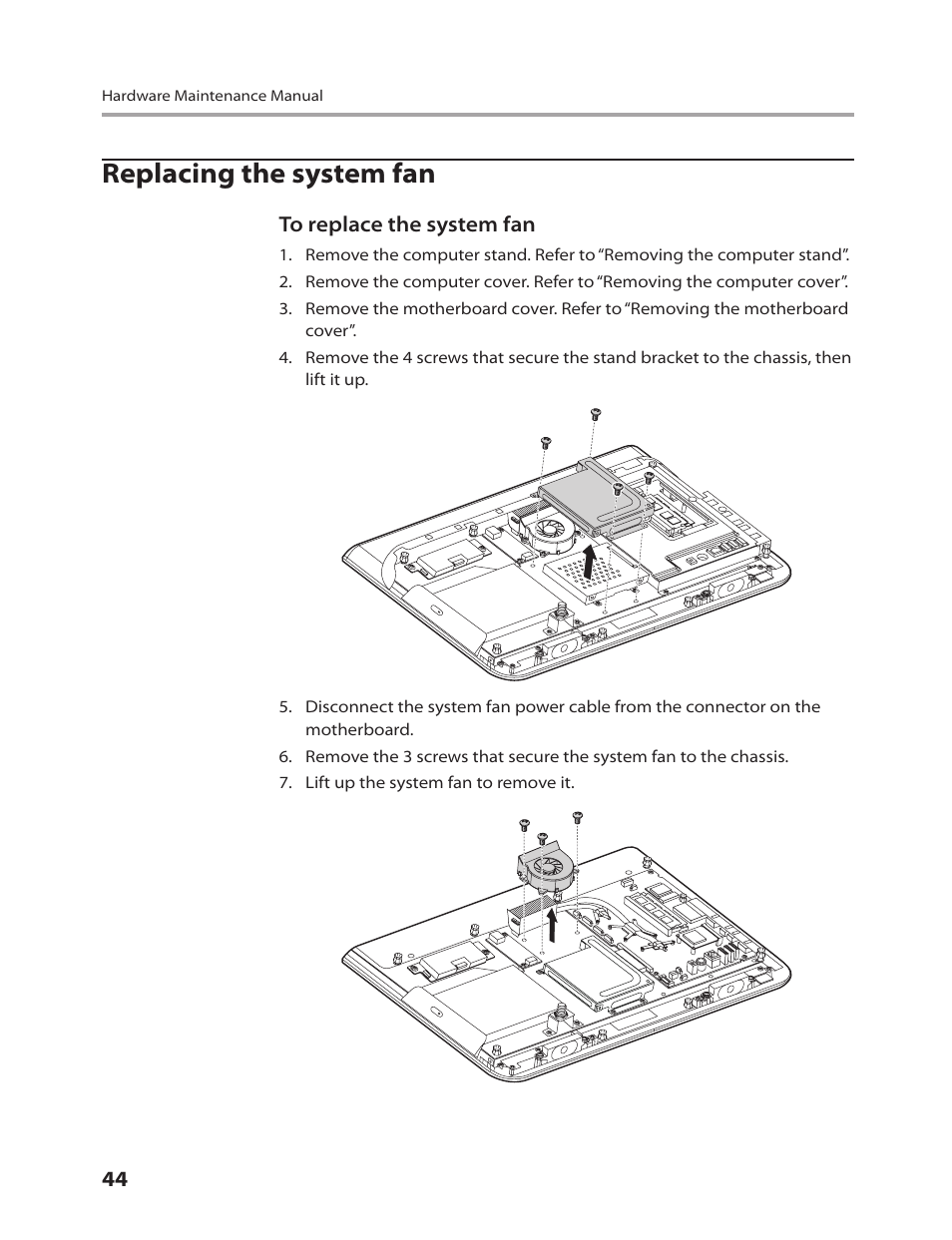 Replacing the system fan | Lenovo C205 All-In-One User Manual | Page 46 / 60