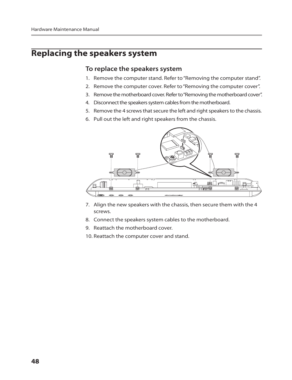 Replacing the speakers system | Lenovo C205 All-In-One User Manual | Page 50 / 60