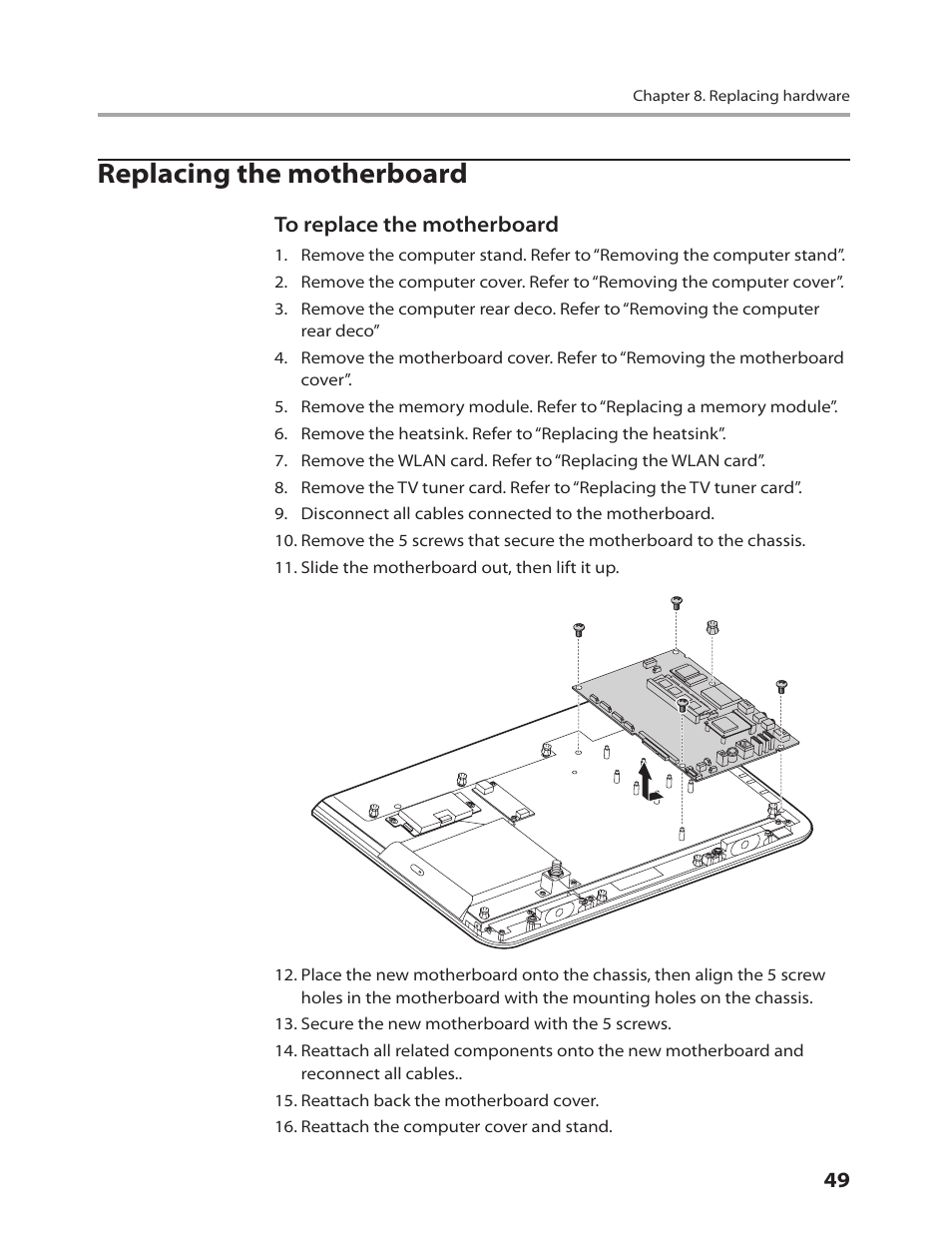 Replacing the motherboard | Lenovo C205 All-In-One User Manual | Page 51 / 60