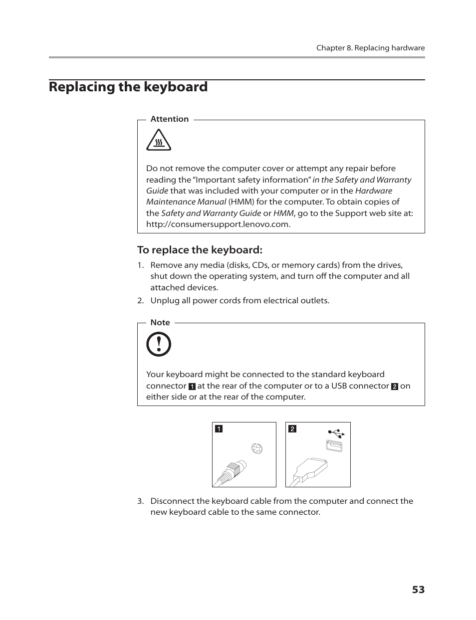 Replacing the keyboard | Lenovo C205 All-In-One User Manual | Page 55 / 60