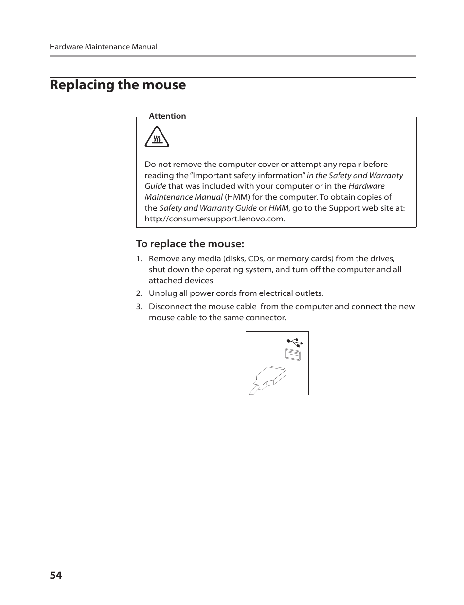 Replacing the mouse | Lenovo C205 All-In-One User Manual | Page 56 / 60