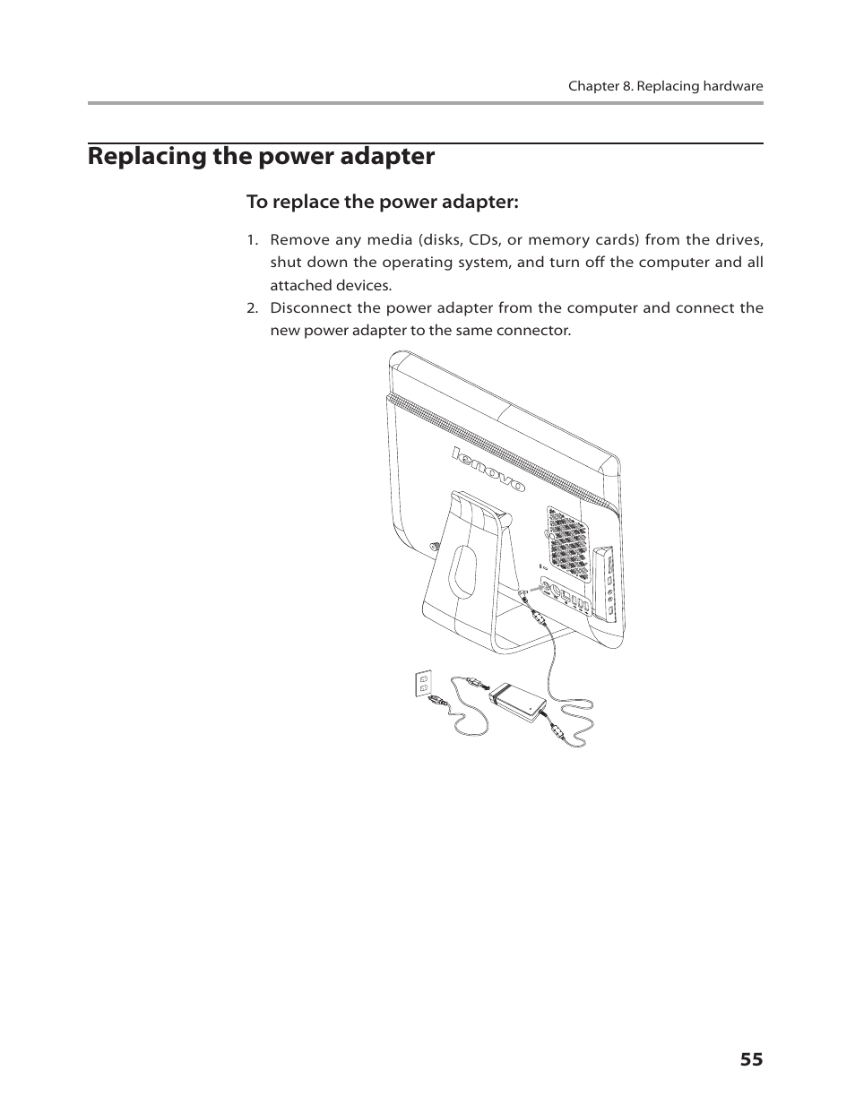 Replacing the power adapter | Lenovo C205 All-In-One User Manual | Page 57 / 60