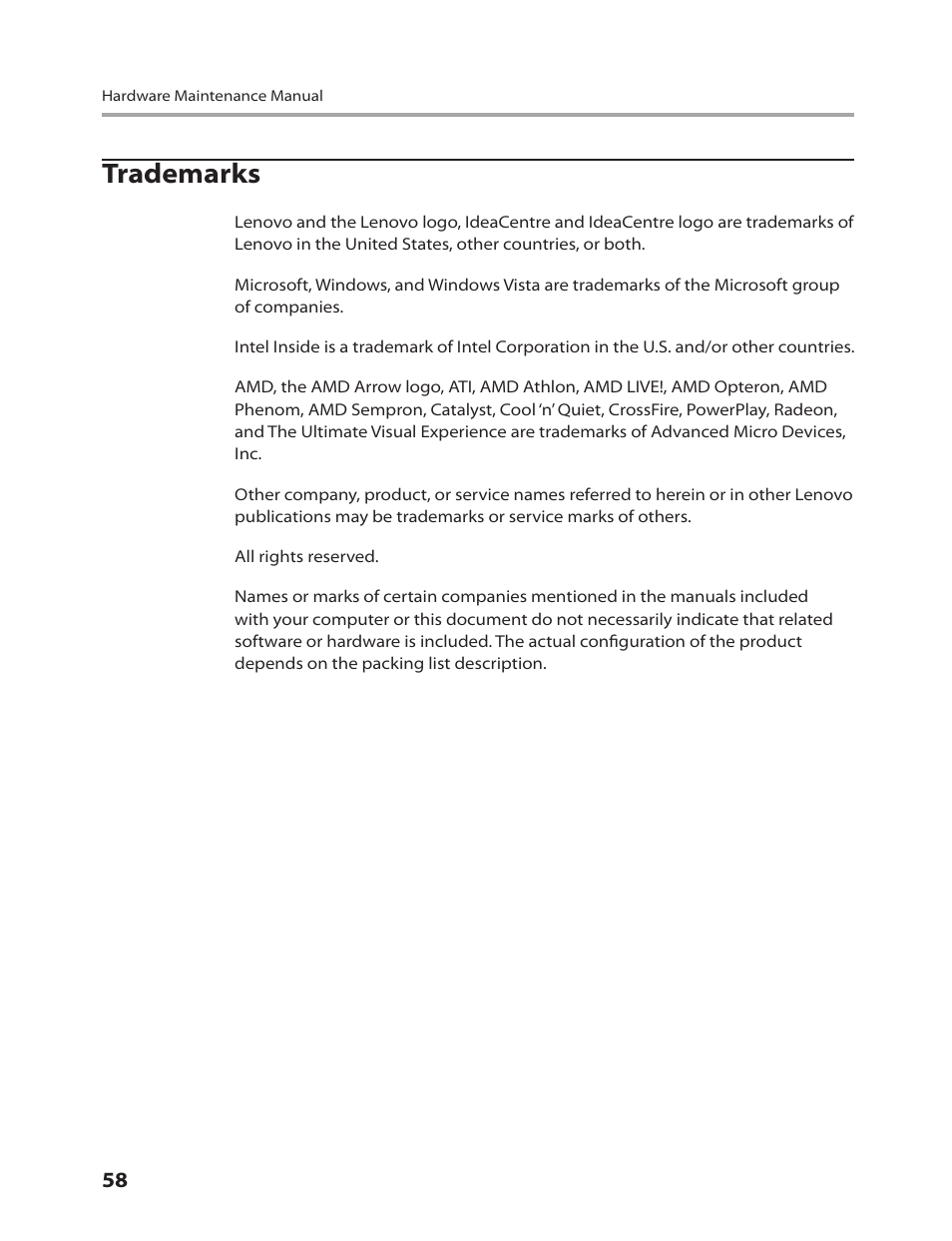 Trademarks | Lenovo C205 All-In-One User Manual | Page 60 / 60