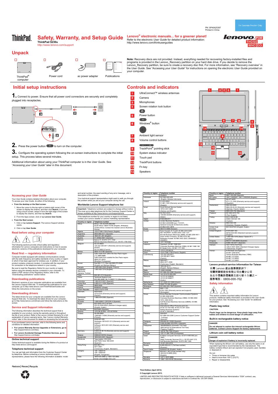 Lenovo ThinkPad Twist S230u User Manual | 2 pages