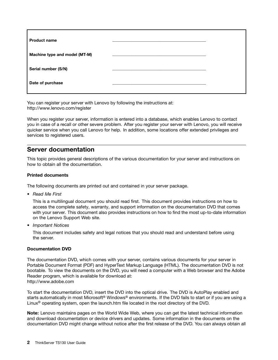 Server documentation | Lenovo ThinkServer TS130 User Manual | Page 14 / 118