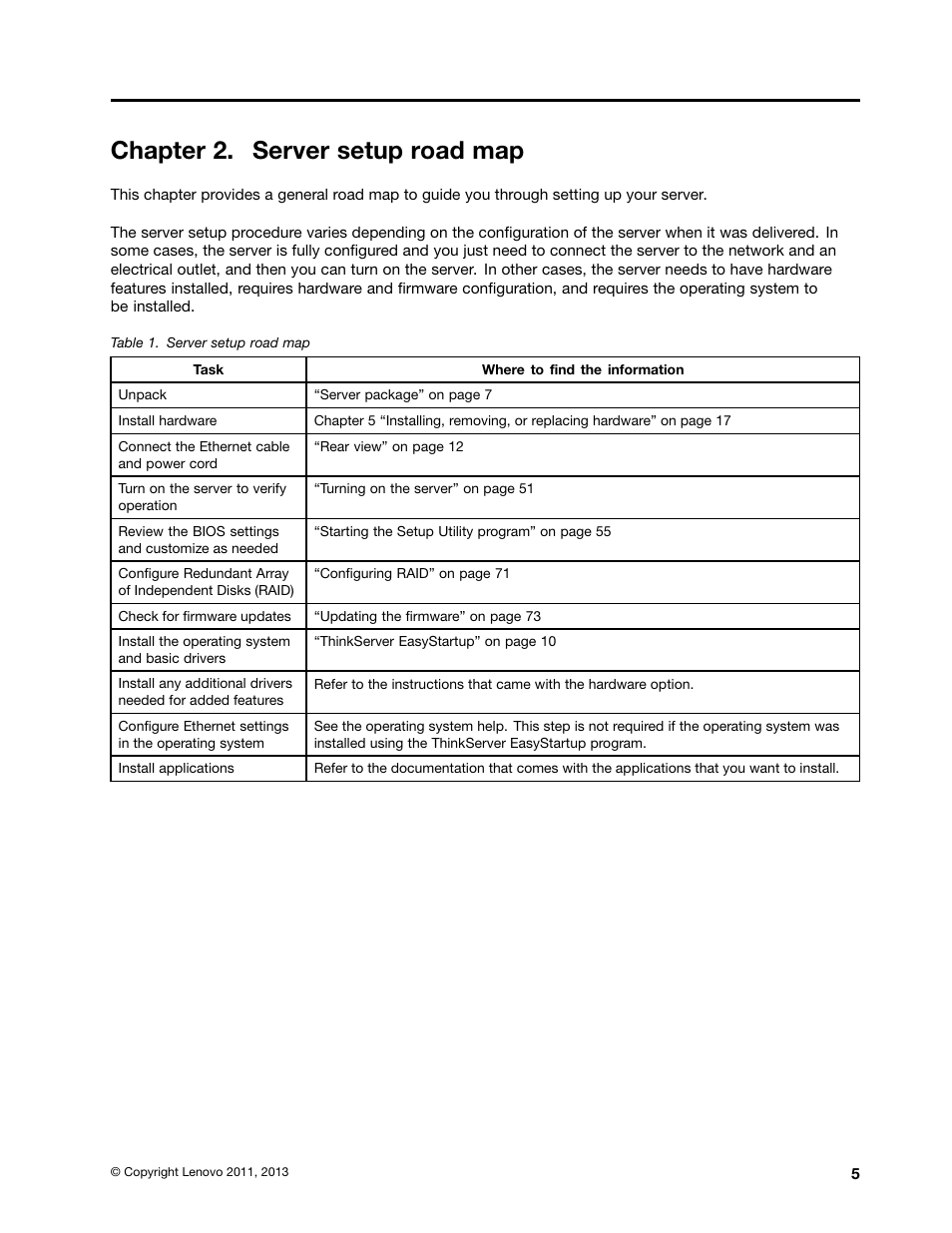 Chapter 2. server setup road map | Lenovo ThinkServer TS130 User Manual | Page 17 / 118