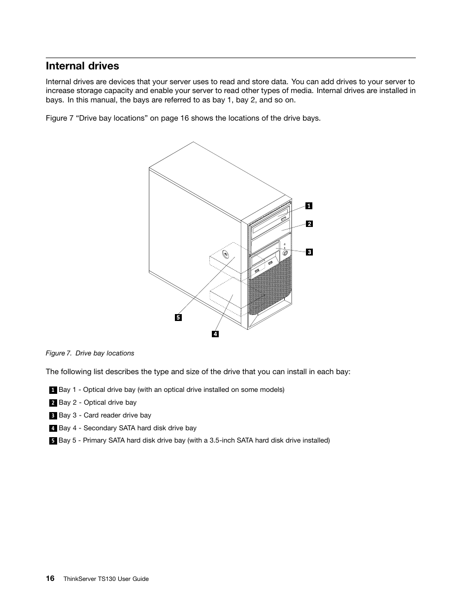Internal drives | Lenovo ThinkServer TS130 User Manual | Page 28 / 118