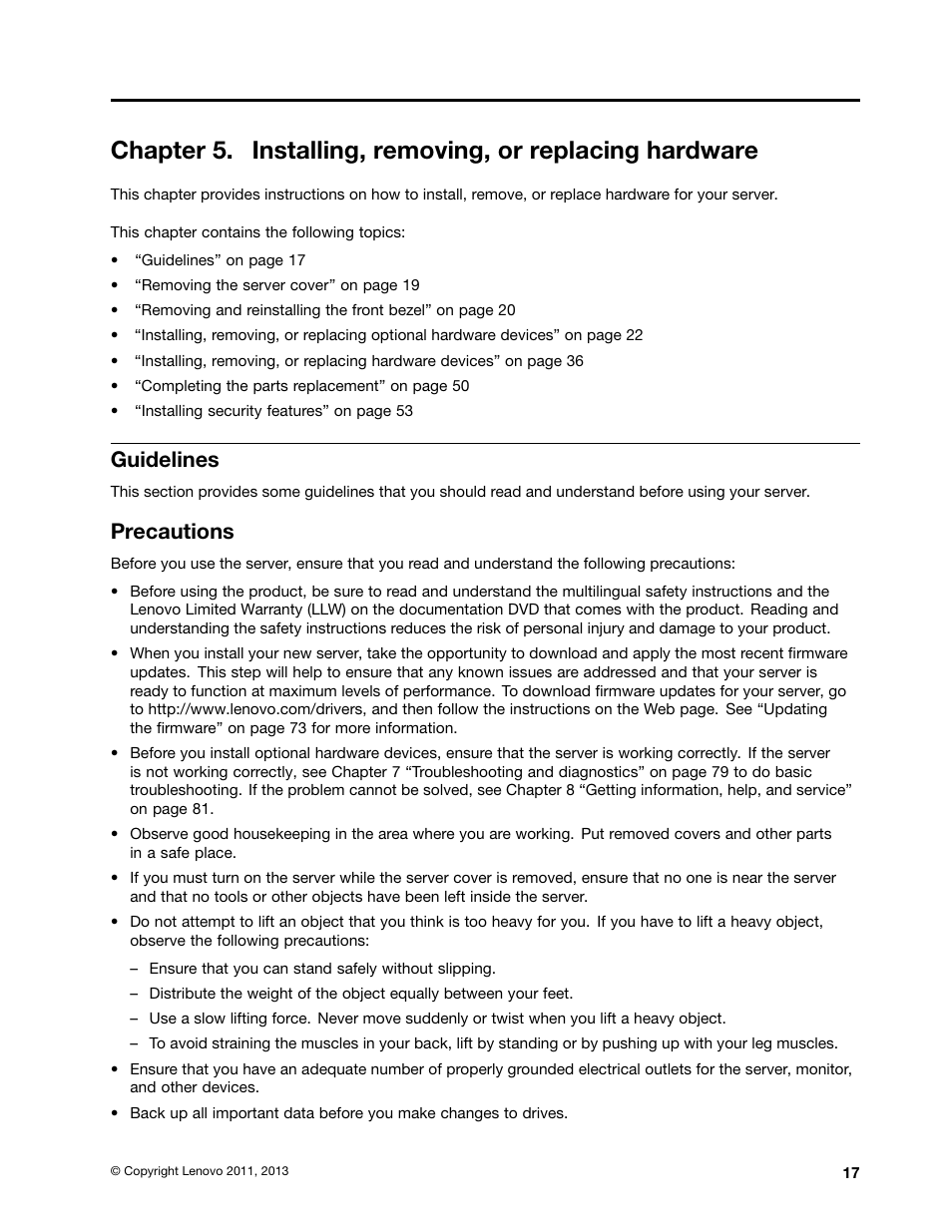 Guidelines, Precautions | Lenovo ThinkServer TS130 User Manual | Page 29 / 118