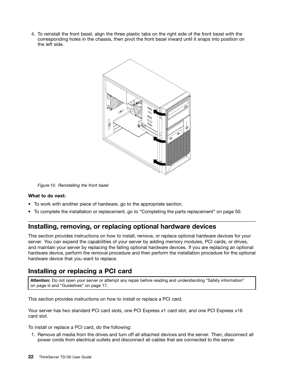 Installing or replacing a pci card | Lenovo ThinkServer TS130 User Manual | Page 34 / 118