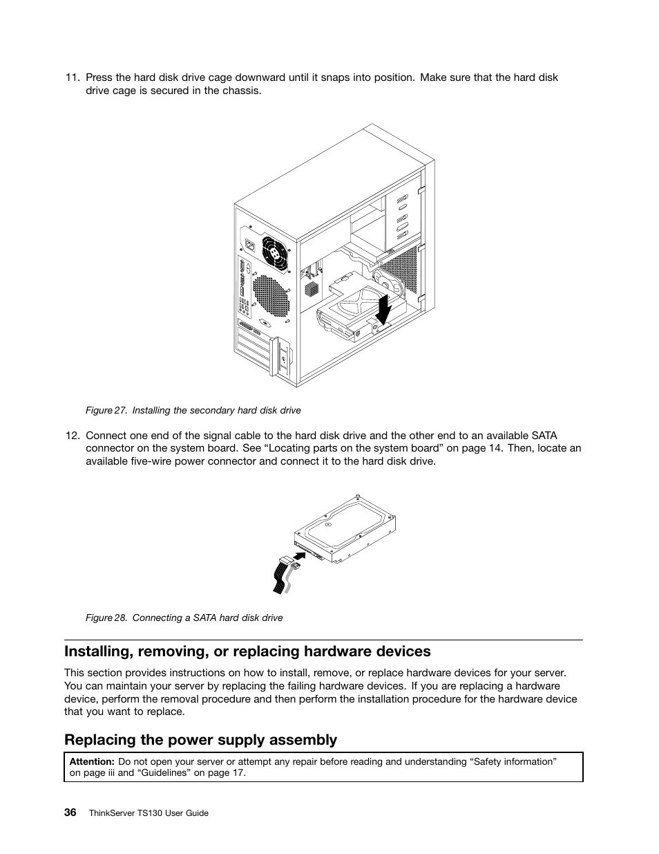 Replacing the power supply assembly | Lenovo ThinkServer TS130 User Manual | Page 48 / 118
