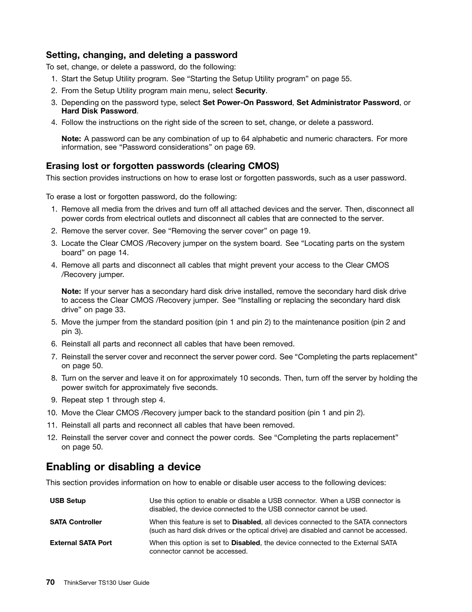 Enabling or disabling a device | Lenovo ThinkServer TS130 User Manual | Page 82 / 118