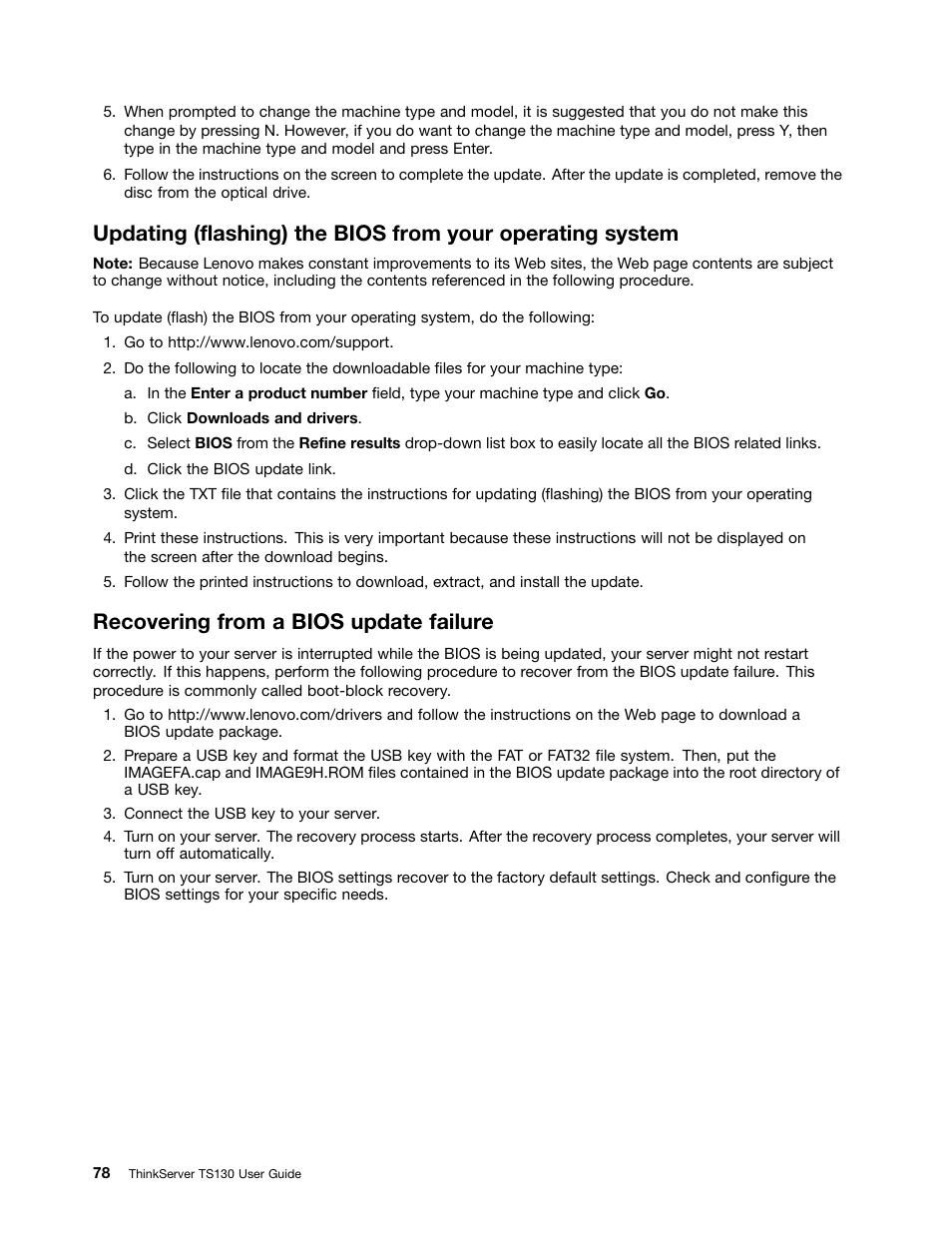 Recovering from a bios update failure | Lenovo ThinkServer TS130 User Manual | Page 90 / 118