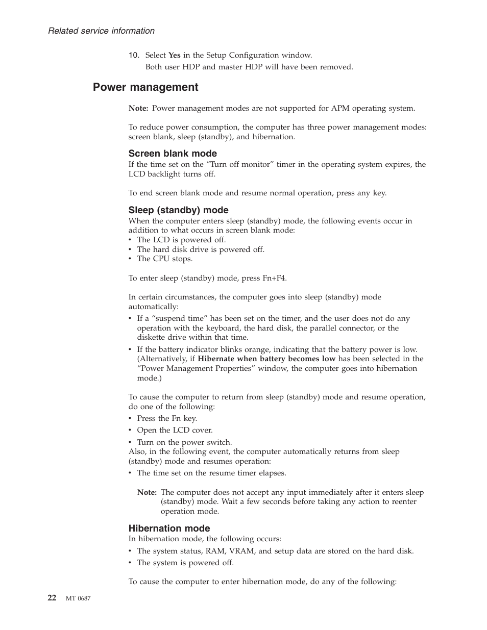 Power management, Screen blank mode, Sleep (standby) mode | Hibernation mode, Power, Management | Lenovo 3000 N200 Notebook User Manual | Page 28 / 107