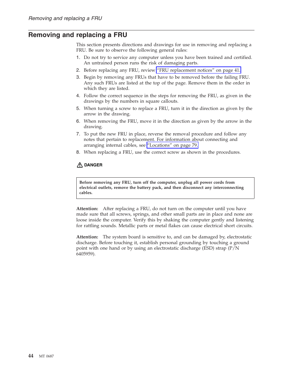 Removing and replacing a fru, Removing, Replacing | Lenovo 3000 N200 Notebook User Manual | Page 50 / 107