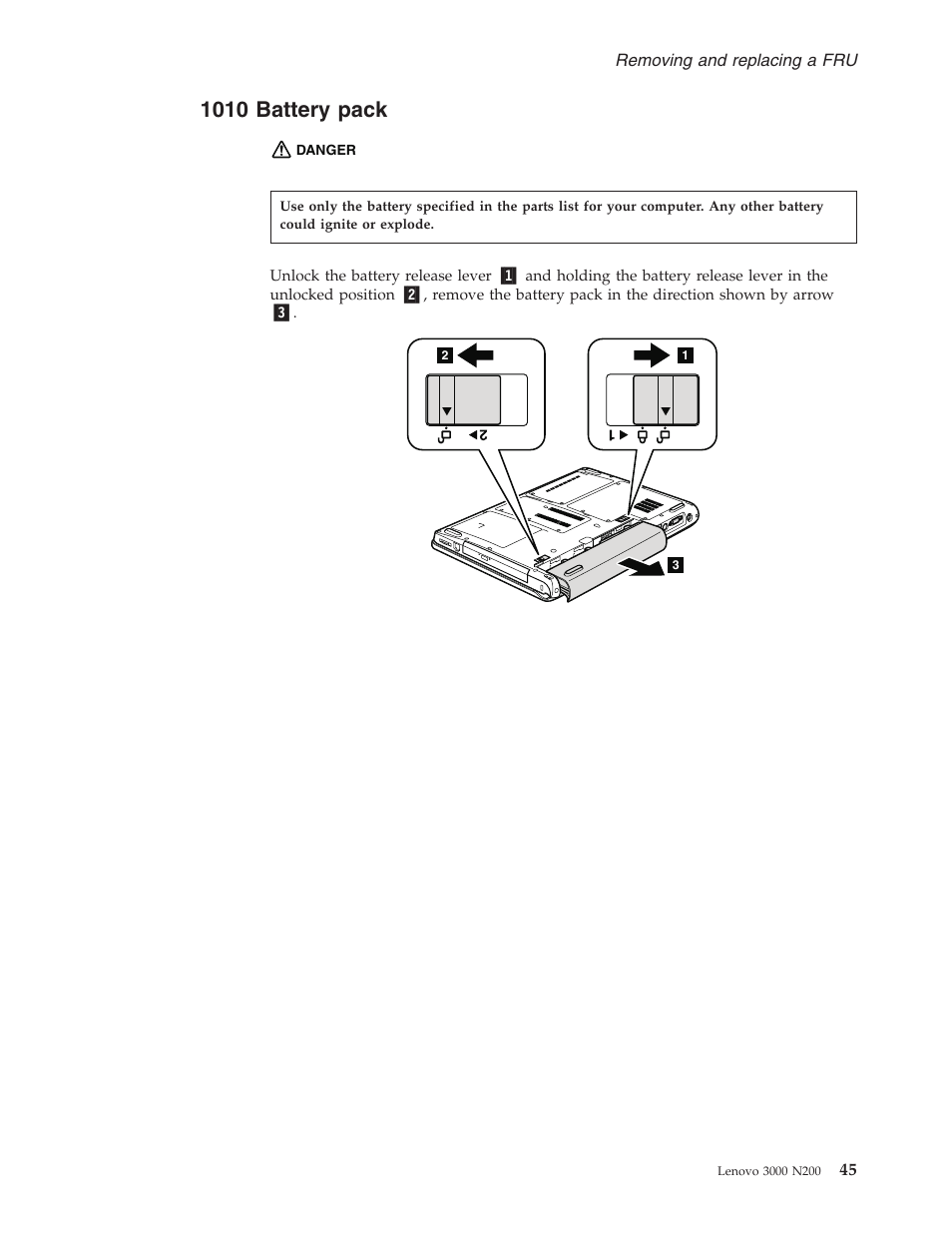 1010 battery pack, Battery, Pack | Lenovo 3000 N200 Notebook User Manual | Page 51 / 107