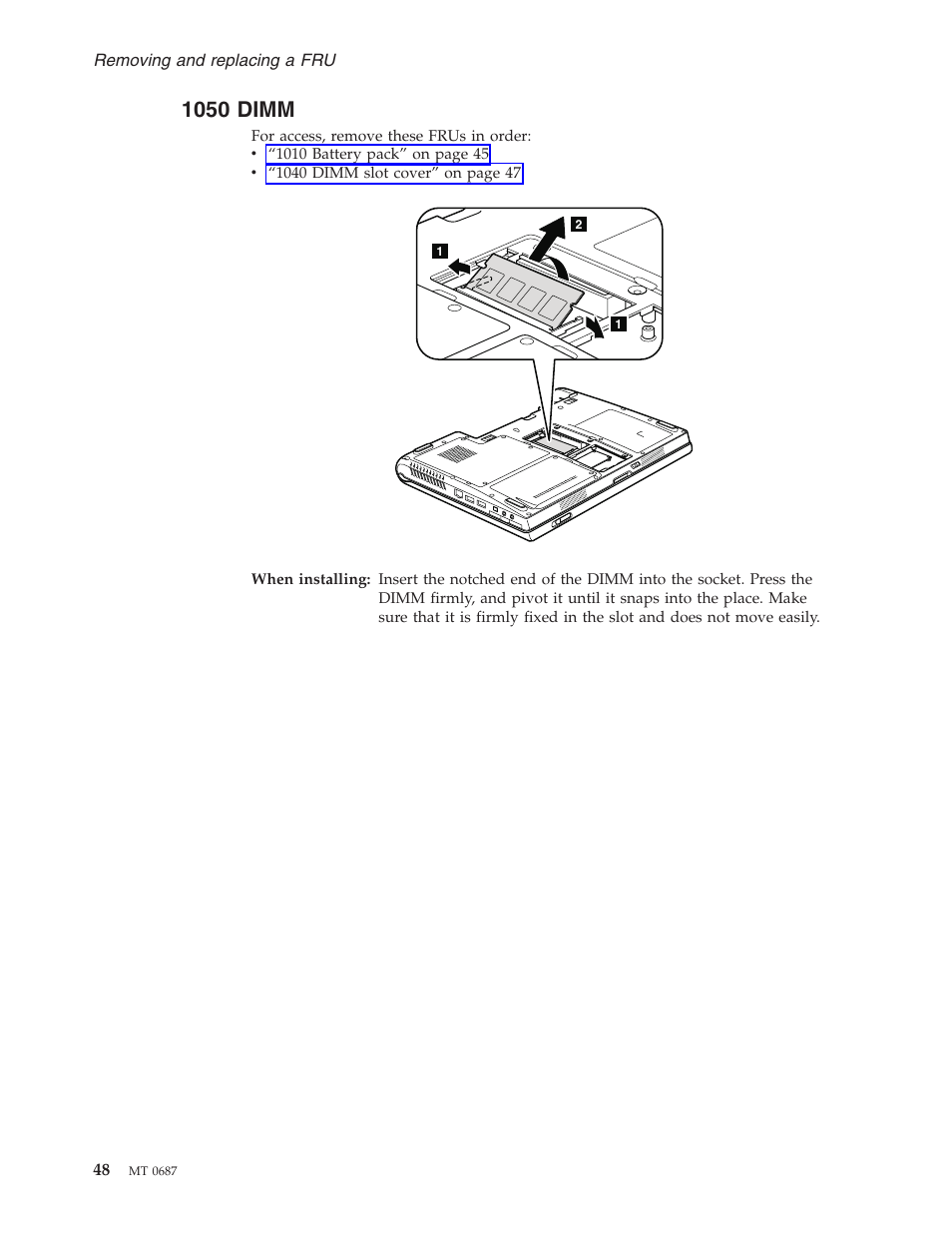 1050 dimm, Dimm | Lenovo 3000 N200 Notebook User Manual | Page 54 / 107