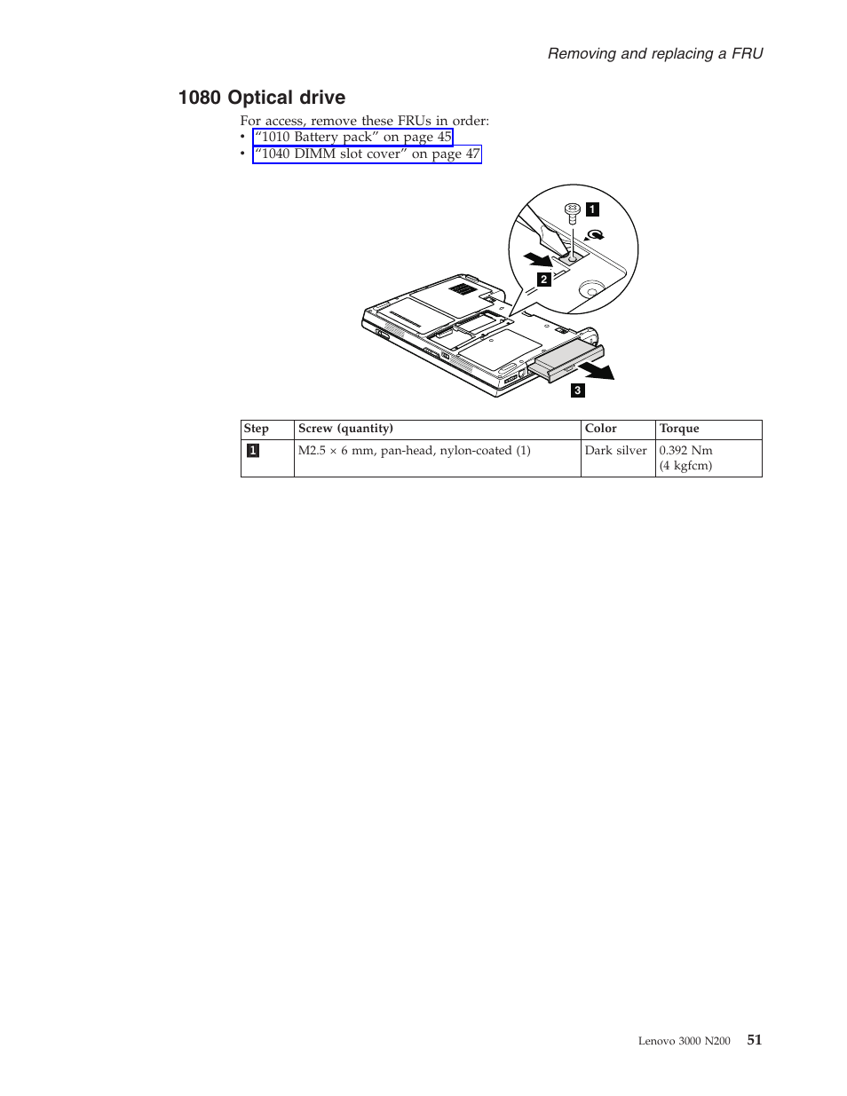 1080 optical drive, Optical, Drive | Lenovo 3000 N200 Notebook User Manual | Page 57 / 107