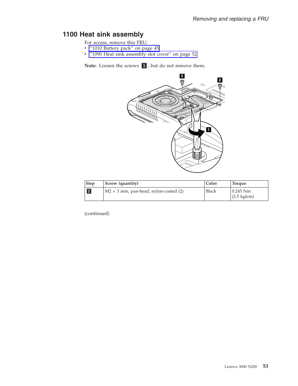 1100 heat sink assembly, Heat, Sink | Assembly | Lenovo 3000 N200 Notebook User Manual | Page 59 / 107