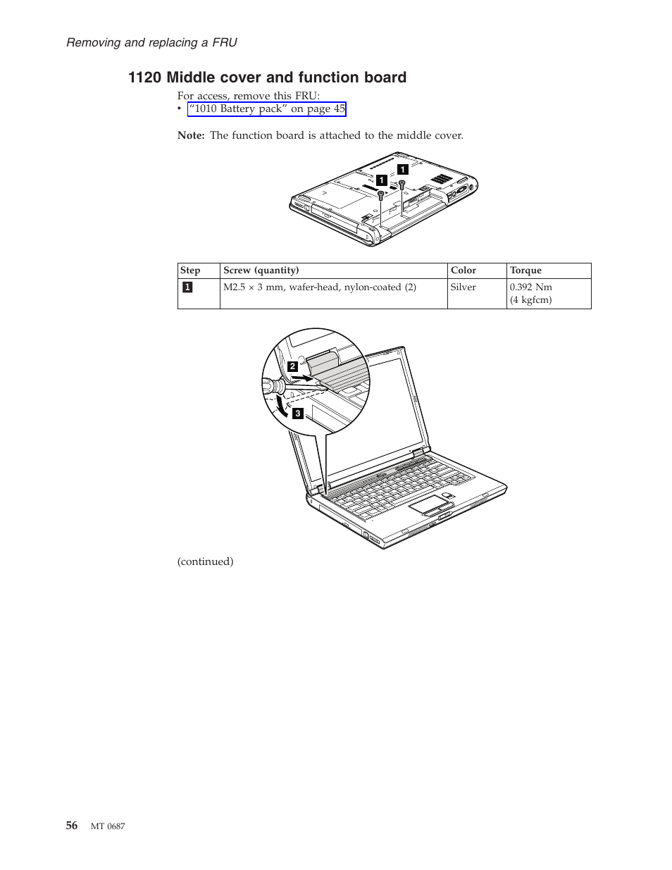 1120 middle cover and function board, Middle, Cover | Function, Board | Lenovo 3000 N200 Notebook User Manual | Page 62 / 107