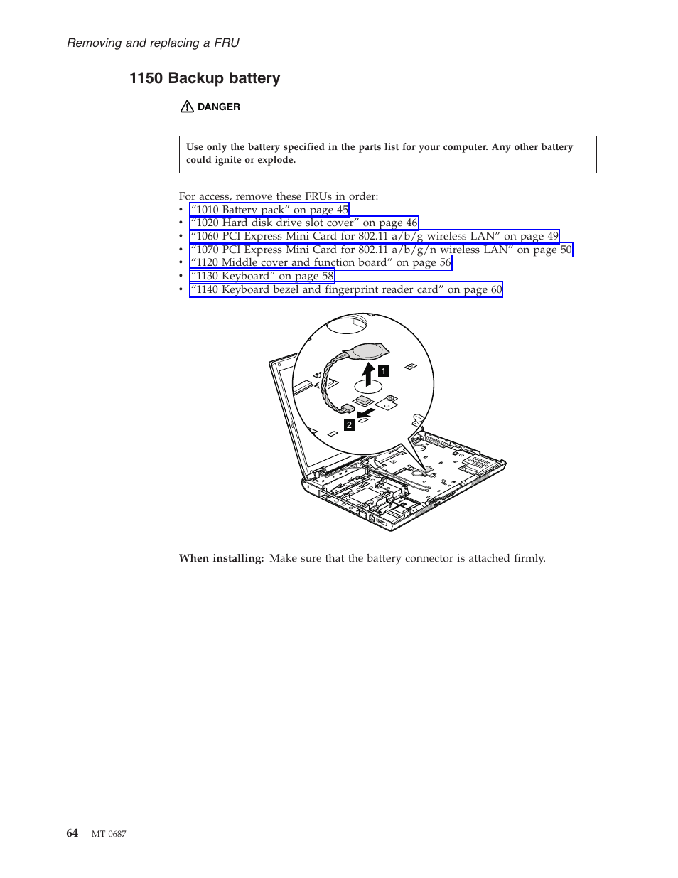 1150 backup battery, Backup, Battery | Lenovo 3000 N200 Notebook User Manual | Page 70 / 107