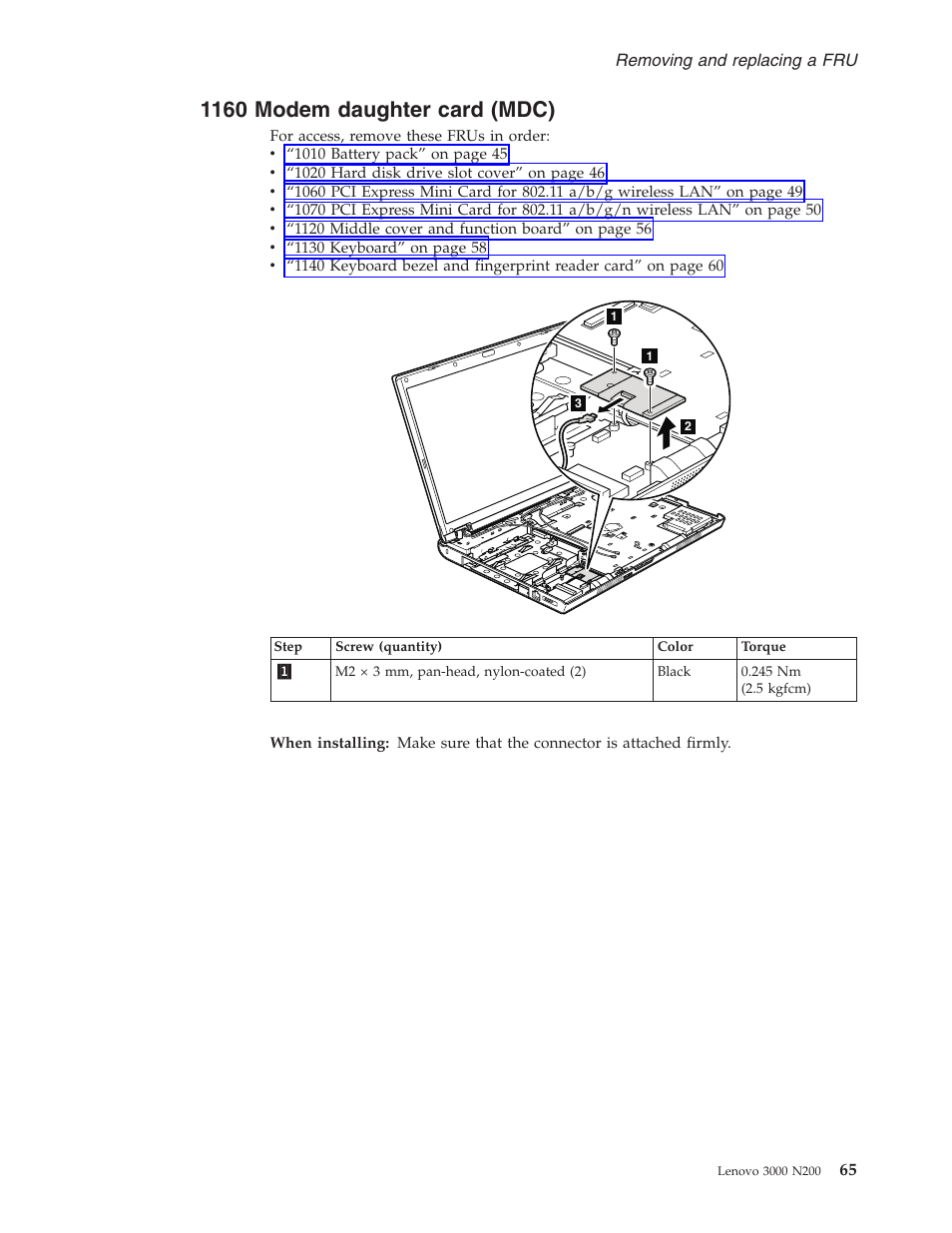 1160 modem daughter card (mdc), Modem, Daughter | Card, Mdc) | Lenovo 3000 N200 Notebook User Manual | Page 71 / 107